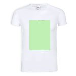A white adult v-neck t-shirt featuring a blank green area on the front, showcasing its design.