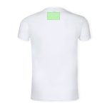 A white adult V-neck T-shirt with a blank area on the back for branding or design.