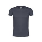 A plain navy adult T-shirt featuring short sleeves and a crew neck, with a label inside.