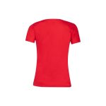 A red Iconic V-Neck women's t-shirt with a fitted style and short sleeves, featuring a logo.