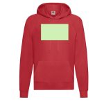 A red lightweight hooded sweatshirt featuring a front pouch pocket and a blank area for customisation.