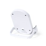 A white wireless charger with a textured surface and a foldable stand, featuring a USB-C port.