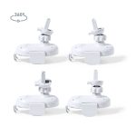 A white Yango Charger Holder in multiple angles, featuring a swivel design and a clip attachment.