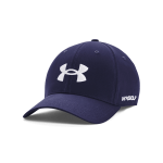 A navy blue cap with a logo, featuring a structured design and curved brim. Ideal for golf or casual wear.