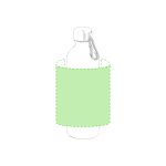A drink bottle in a simple design featuring a green wrap and a carabiner attachment. It has a sleek, modern look.
