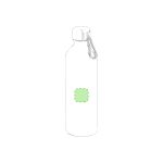 A drink bottle in a sleek design with a silver body and a green highlighted area for branding.
