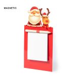 A red magnetic notepad featuring a Santa Claus and a reindeer design, with a white note pad and pencil included.