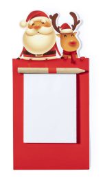A red magnetic to-do list with a Santa and reindeer design, featuring a blank notepad and pencil.