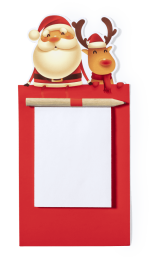 A red magnetic to-do list featuring a Santa and a reindeer illustration, with a blank notepad and pencil.