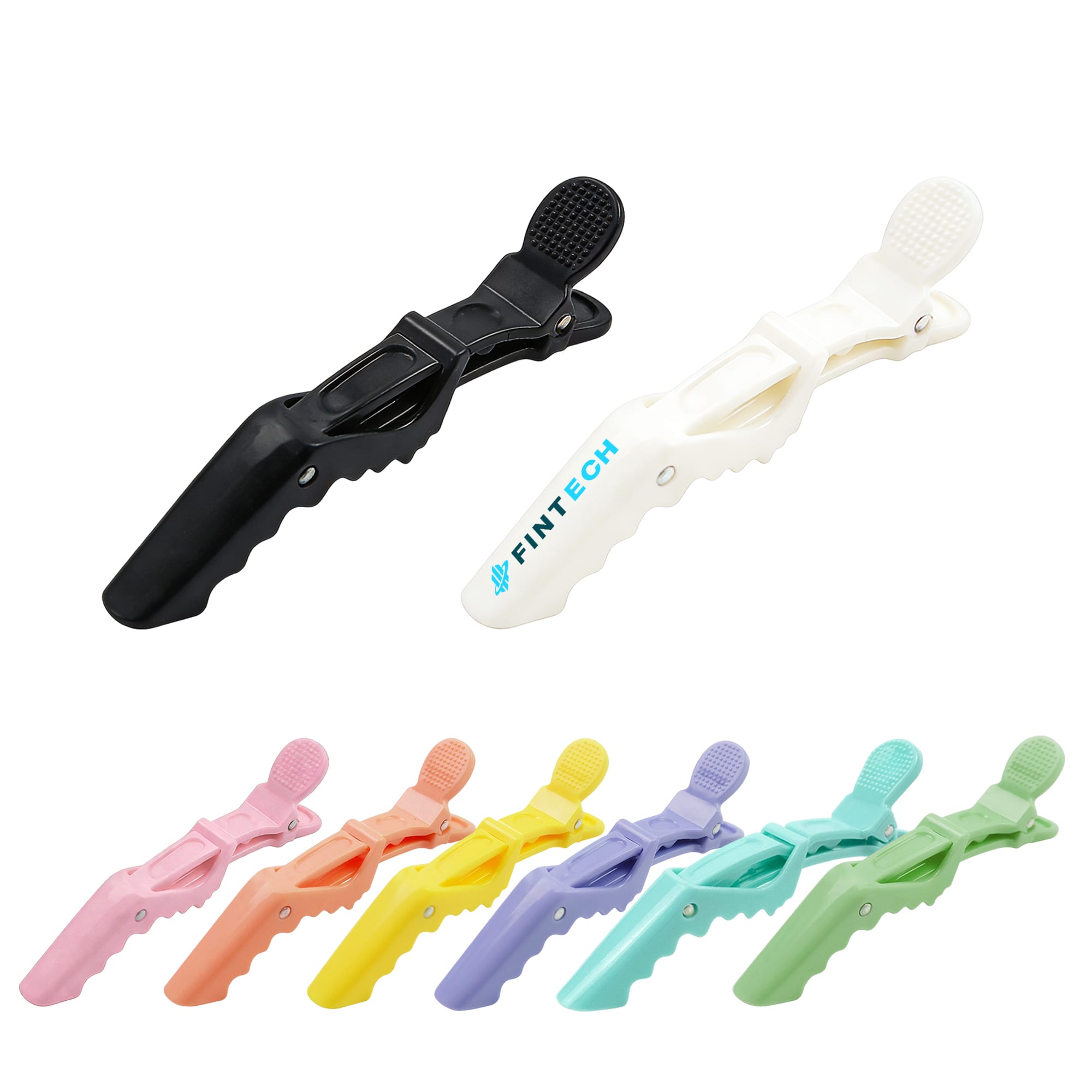 An assortment of anti-slip positioning alligator clips in black, white, pink, peach, yellow, green, blue, and purple. Anti-Slip Positioning Alligator Clip - Image 1