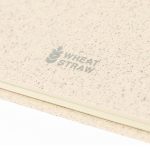 A beige notebook with a textured cover, featuring a subtle logo, suitable for office and business use.