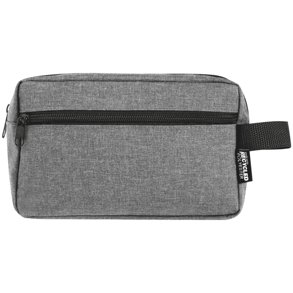 A grey toiletry bag with a zipper and a handle, featuring a small logo on the side. Ross GRS RPET Organiser Bag 1.5L - Image 1