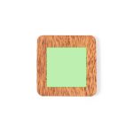 A wooden wireless charger with a square design and a green charging surface. Features a natural wood grain texture.