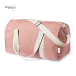 A pink recycled cotton bag with a shoulder strap and heavy-duty handles, featuring a subtle logo.