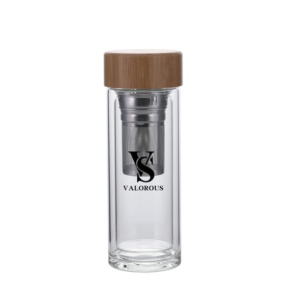10 oz. Double-Layer Glass Tea Bottle With Bamboo Lid 10 oz. Double-Layer Glass Tea Bottle With Bamboo Lid
