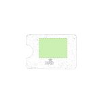A grey RFID business card holder featuring a cut-out section and a logo element.