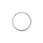 A circular metallic frame with a shiny silver finish, featuring a smooth, simple design.