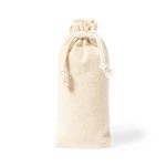 A cream-coloured fabric pouch with a drawstring closure, ideal for storing items. It features a simple design.
