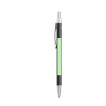 A metal pen featuring a black body with a green accent and a chrome clip, designed for writing.