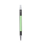 A metal pen with a black body and a mint green accent, featuring a logo on the side.