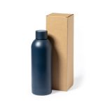 A navy drink bottle alongside a brown cardboard gift box, designed for home and living use.