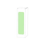 A green and white box with a visible window, featuring a simple design and branding.