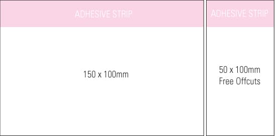 A notepad featuring an adhesive strip, measuring 150 x 100 mm, in white with a pink header. Includes free offsets. Stuk Note Pad 150x100 White 4 col 40 Leaf - Image 1