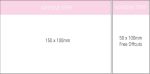 Adhesive strip featuring a 150x100mm notepad layout in white with a pink header and a side section for offcuts.