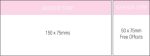 A notepad featuring a white design with a pink adhesive strip, measuring 150x75 mm. Includes free offcuts.