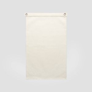 A cream-coloured canvas flag with metal eyelets for hanging. Features a plain design without any text or images.