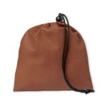 A brown drawstring bag with a black closure, suitable for storage or transportation.