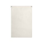 A large cream-coloured canvas flag with metal eyelets for easy hanging. It features a simple design.
