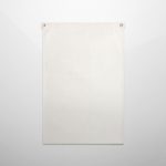 A large white canvas flag with reinforced grommets at the top for displaying or mounting.
