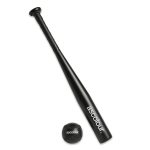 A black mini baseball bat and ball set, featuring a logo on the bat. Suitable for leisure and outdoor sports.