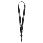 A black lanyard featuring a logo, designed for holding ID cards or event passes, from ASC Lanyard.