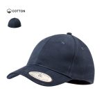 A navy blue cap with a rounded crown, featuring a logo and a label indicating high quality and original style.