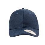 A navy blue cap featuring a rounded crown and a curved brim. The cap has a logo on the side.