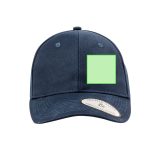 A navy blue cap with a solid green patch on the front and a logo tag on the side.