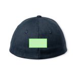 A navy cap featuring a blank space suitable for branding, with a rounded crown and ventilation holes.