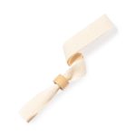 A cream-coloured bracelet made of fabric with a bamboo accent. It features a simple, stylish design.