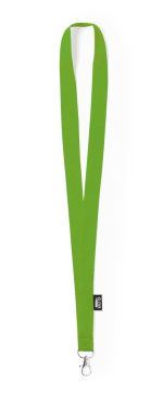 A green lanyard with a clip at the end and a small branding label. Perfect for events and exhibitions.