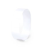A white bracelet featuring a smooth surface and a simplistic design, ideal for events or exhibitions.