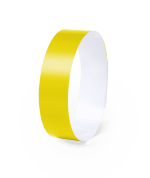 A yellow wristband with a smooth, glossy finish, featuring a plain white interior and no visible text.