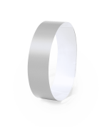 A silver wristband with a smooth finish, featuring an inner layer in white, suitable for events.