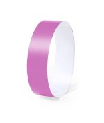 A pink wristband for events, featuring a smooth surface and a simple design.