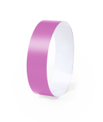 A pink wristband with a smooth surface and a white interior, designed for event use.