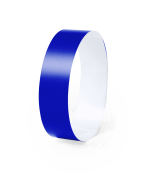 A blue bracelet with a smooth finish, designed for events, featuring a branding logo.