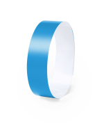 A blue wristband with a smooth finish and a white interior, designed for events and exhibitions.
