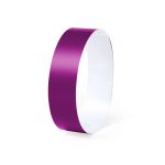 A purple wristband with a glossy finish, suitable for events and exhibitions, featuring a logo.