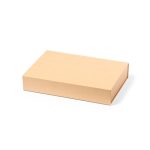 A plain kraft box in a rectangular shape, suitable for packaging or storage. It has a smooth, natural finish.